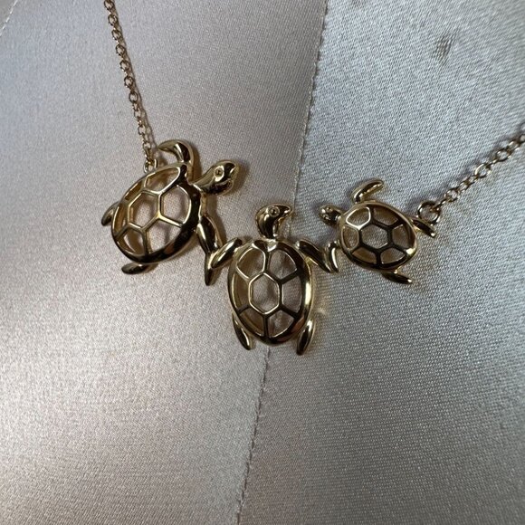 Gold-Plated Sterling Silver Turtle Family Pendant Necklace 18" - Picture 12 of 16